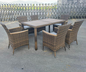 Обеденный комплект Amelia Royal Family из искусственного ротанга на 6 персон, цвет Коричневый