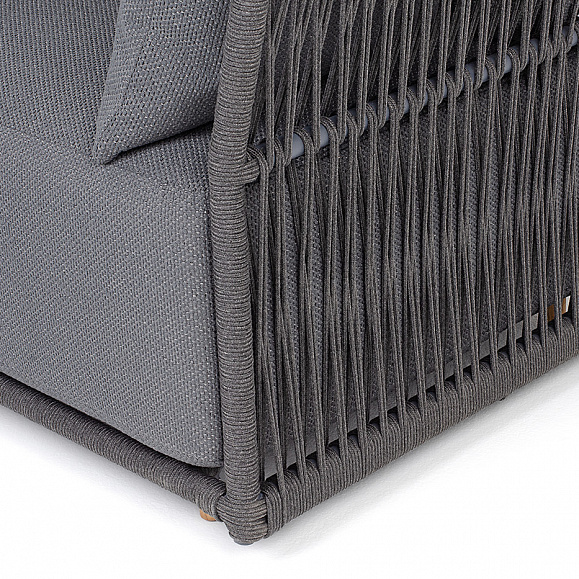 Лугано диван 3-местный плетеный из роупа, каркас алюминий темно-серый (RAL7024) муар, роуп темно-серый круглый, ткань темно-серая YB25-0027 фото 4