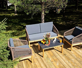 Лаунж-зона 4-местная Канны 4SIS из роупа (веревки), основание дуб, цвет коричневый