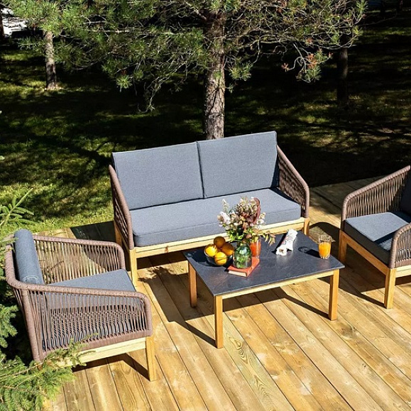 Лаунж-зона 4-местная Канны 4SIS из роупа (веревки), основание дуб, цвет коричневый фото 7