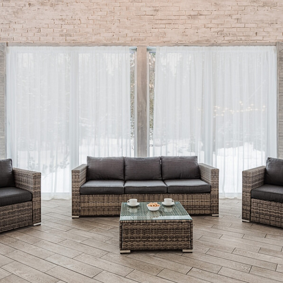 Лаунж-зона Karl Royal Family из искусственного ротанга с трёхместным диваном, цвет серый фото 7