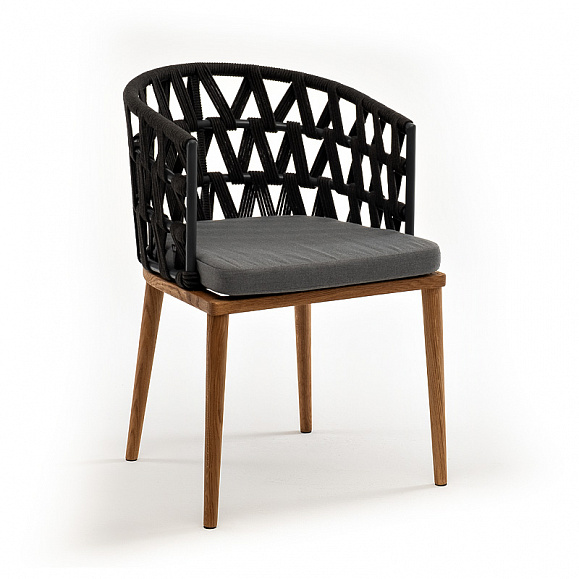 Диего стул плетеный из роупа, основание дуб, каркас из стали темно-серый (RAL7024) муар, роуп темно-серый круглый, ткань темно-серая 027 фото 3