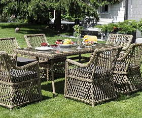 Плетеная обеденная группа Латте-160 L 4SIS из искусственного ротанга, цвет соломенный