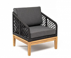 Кресло Канны 4SIS из роупа (веревки) узелкового плетения, основание дуб, цвет темно-серый