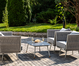 Монако лаунж-зона 4-местная из роупа со столом Верона (серый гранит), каркас светло-серый, роуп светло-серый