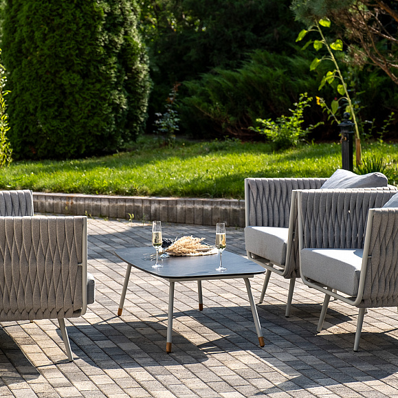 Монако лаунж-зона 4-местная из роупа со столом Верона (серый гранит), каркас светло-серый, роуп светло-серый фото 3