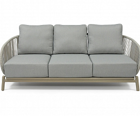 Прато диван трехместный из искусственного ротанга, цвет светло-серый, каркас под дерево (холодно-бежевый)