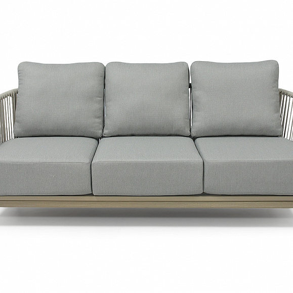 Прато диван трехместный из искусственного ротанга, цвет светло-серый, каркас под дерево (холодно-бежевый) фото 2