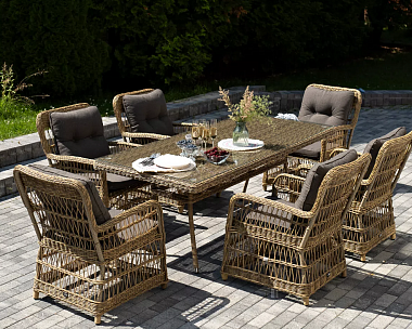 Обеденная Цесена 4SIS группа плетеная из искусственного ротанга, цвет соломенный