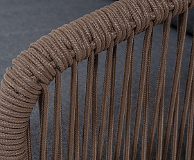 Канны диван 3-местный плетеный из роупа, основание дуб, роуп коричневый круглый, ткань темно-серая 027