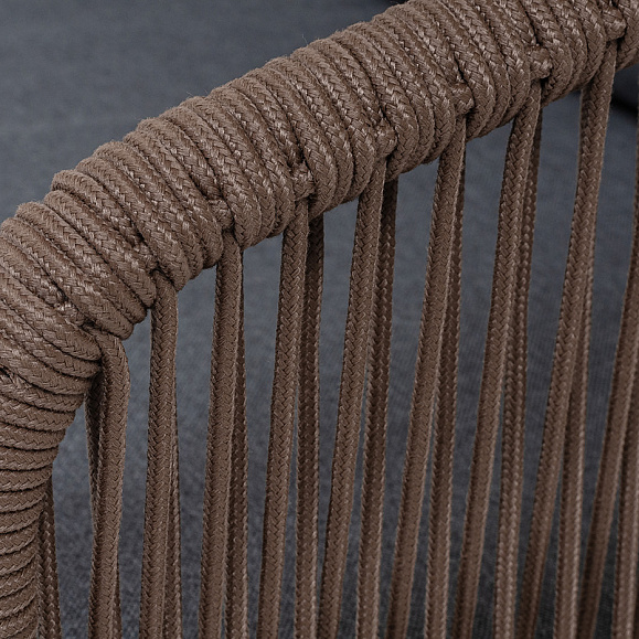 Канны диван 3-местный плетеный из роупа, основание дуб, роуп коричневый круглый, ткань темно-серая 027 фото 5