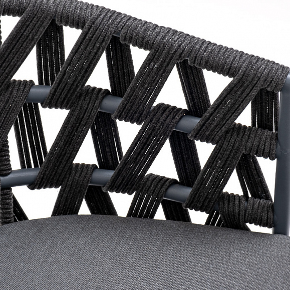 Диего стул плетеный из роупа, каркас из стали темно-серый (RAL7024) муар, роуп темно-серый круглый, ткань темно-серая 027 фото 6