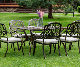 Обеденный комплект Wilhelm Royal Family из литого алюминия на 6 персон. Прямоугольный стол