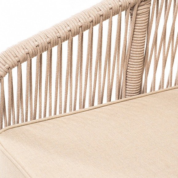 Канны кресло плетеное из роупа, основание дуб, роуп бежевый круглый, ткань бежевая 15052 фото 6