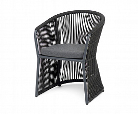 Романо стул плетеный из роупа, каркас алюминий темно-серый (RAL7024) муар, роуп темно-серый круглый, ткань темно-серая 027