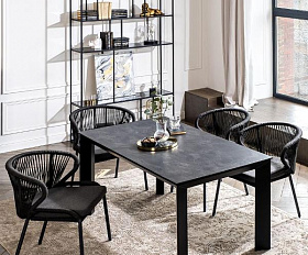 Обеденная группа Венето 4SIS на 4 персоны со стульями "Милан", каркас темно-серый, роуп темно-серый