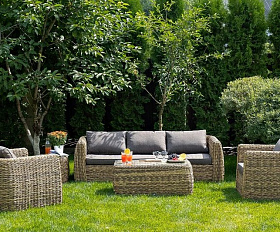 Диван трехместный Кальяри 4SIS из искусственного ротанга (гиацинт), цвет соломенный