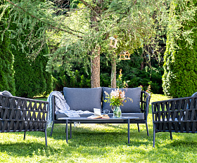 Диего лаунж-зона 4-местная плетеная из роупа (веревки), каркас алюминиевый темно-серый, роуп темно-серый