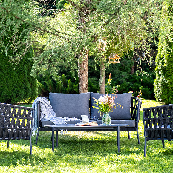 Диего лаунж-зона 4-местная плетеная из роупа (веревки), каркас алюминиевый темно-серый, роуп темно-серый фото 2