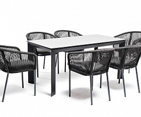 Обеденная Венето 4SIS группа на 6 персон со стульями Марсель, каркас темно-серый, роуп темно-серый