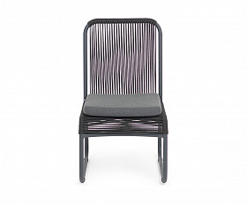 Ането стул плетеный из роупа, каркас алюминий темно-серый (RAL7024) муар, роуп темно-серый круглый, ткань темно-серая 027