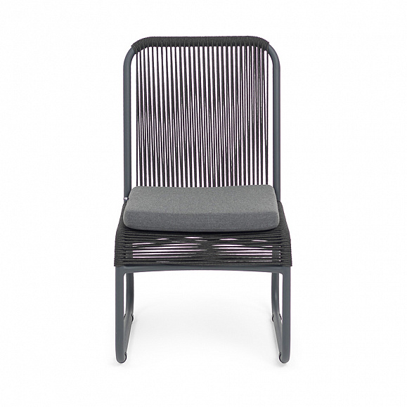 Ането стул плетеный из роупа, каркас алюминий темно-серый (RAL7024) муар, роуп темно-серый круглый, ткань темно-серая 027 фото 2