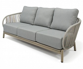 Прато диван трехместный из искусственного ротанга, цвет светло-серый, каркас под дерево (холодно-бежевый)