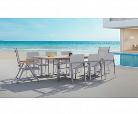 Комплект обеденной мебели Lyon-Andy 280B-6N2R Brafritid бежевый/натуральный, алюминий/тик