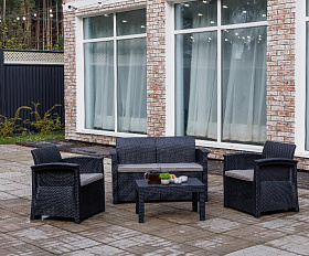 Обеденный комплект Lily Royal Family из пластика с двухместным диваном, цвет черный