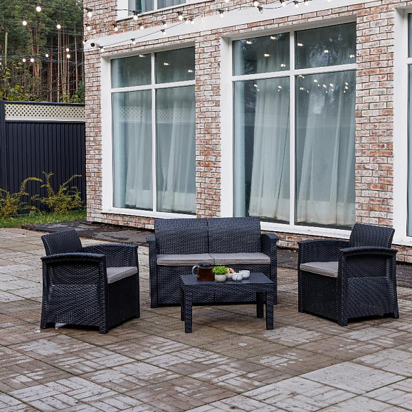 Обеденный комплект Lily Royal Family из пластика с двухместным диваном, цвет черный фото 2