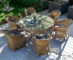Обеденная группа Эспрессо-150 R 4SIS из искусственного ротанга, цвет соломенный