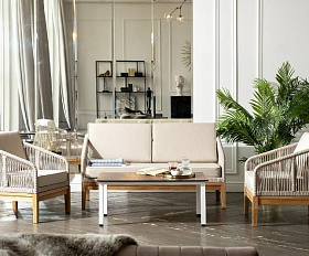 Лаунж-зона 4-местная Канны 4SIS из роупа (веревки), основание дуб, цвет бежевый