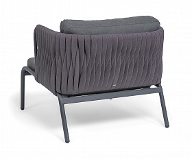 Ронда кресло плетеное из роупа, каркас алюминий темно-серый (RAL7024) муар, роуп серый 40 мм tex, ткань темно-серая 027