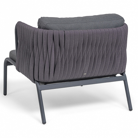 Ронда кресло плетеное из роупа, каркас алюминий темно-серый (RAL7024) муар, роуп серый 40 мм tex, ткань темно-серая 027 фото 5