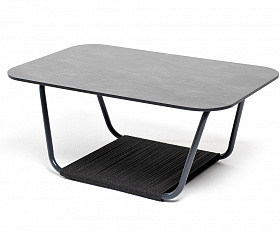 Гранада журнальный стол 90х60см из HPL, цвет серый гранит, каркас темно-серый (RAL7024) муар, роуп темно-серый круглый