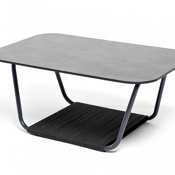 Гранада журнальный стол 90х60см из HPL, цвет серый гранит, каркас темно-серый (RAL7024) муар, роуп темно-серый круглый фото 3