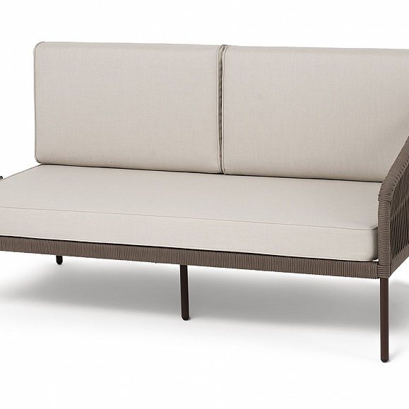 Канны левый модуль плетеный из роупа, каркас алюминий коричневый (RAL8016) муар, роуп коричневый круглый, ткань бежевая 15052 фото 1