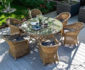 Эспрессо плетеный круглый стол, диаметр 150 см, цвет соломенный