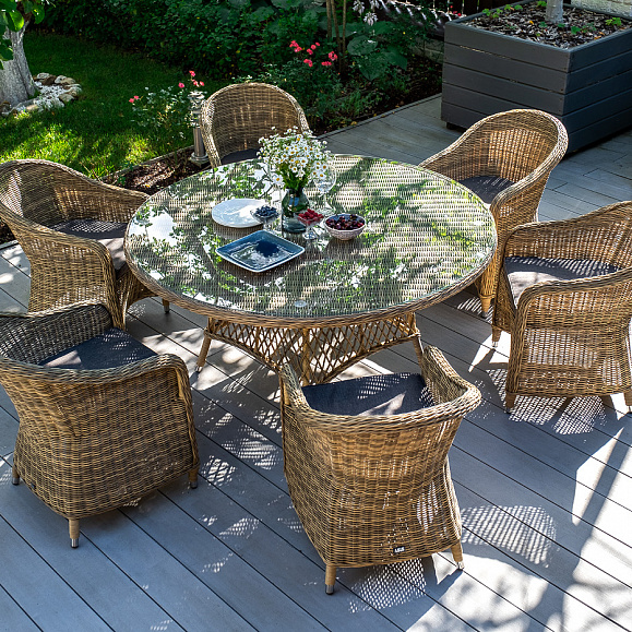 Эспрессо плетеный круглый стол, диаметр 150 см, цвет соломенный фото 6