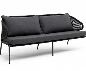 Диван трехместный Милан 4SIS из роупа (веревки), каркас алюминий темно-серый (RAL7024), роуп темно-серый круглый, ткань темно-серая