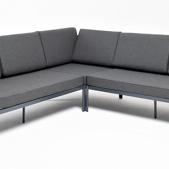 Канны диван модульный плетеный из роупа, каркас алюминий темно-серый (RAL7024), роуп темно-серый круглый, ткань темно-серая фото 1