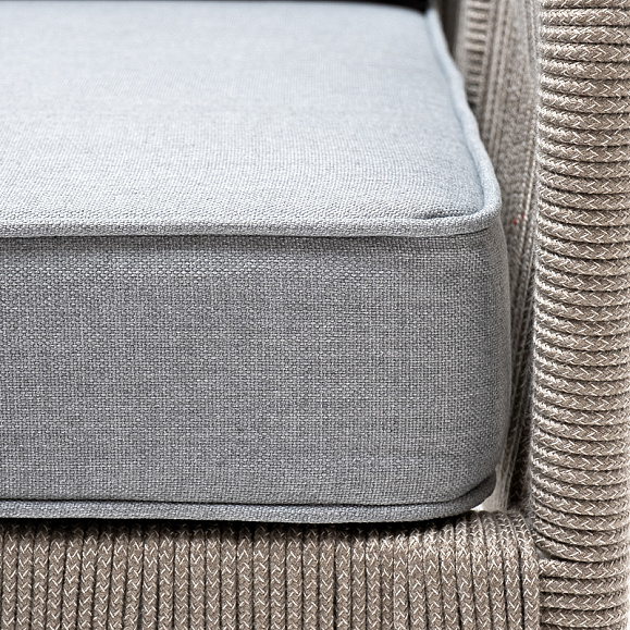 Канны кресло плетеное из роупа, каркас алюминий светло-серый (RAL7035) муар, роуп серый меланж круглый, ткань светло-серая фото 4