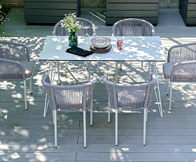 Обеденная группа Милан 4SIS из роупа (веревки), цвет светло-серый с белым каркасом