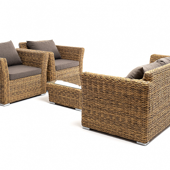 Капучино лаунж-зона из искусственного ротанга (гиацинт), цвет соломенный фото 4