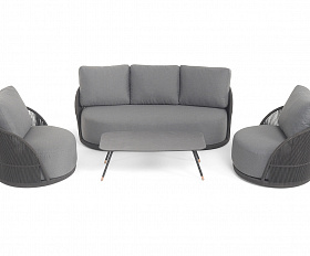 Монтелла лаунж-зона 5-местная плетеная из роупа (веревки), каркас алюминиевый темно-серый, роуп темно-серый