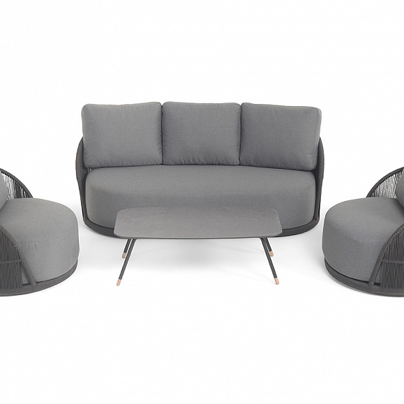 Монтелла лаунж-зона 5-местная плетеная из роупа (веревки), каркас алюминиевый темно-серый, роуп темно-серый фото 3