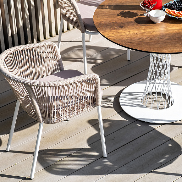 Диего обеденная группа на 4 персоны, круглый стол дуб, цвет бежевый фото 4