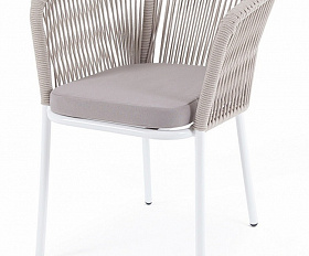 Марсель стул плетеный из роупа, каркас алюминий светло-серый (RAL7035) муар, роуп бежевый круглый, ткань бежевая 15052