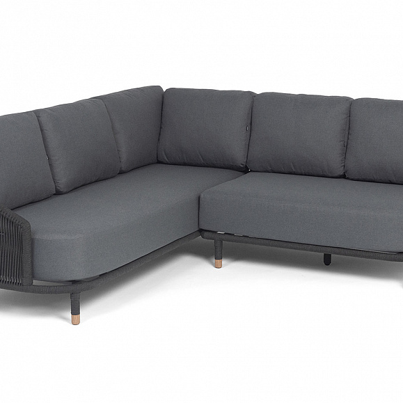 Верона диван модульный плетеный из роупа, каркас алюминий темно-серый (RAL7024) муар, роуп темно-серый круглый, ткань темно-серая 027 фото 1