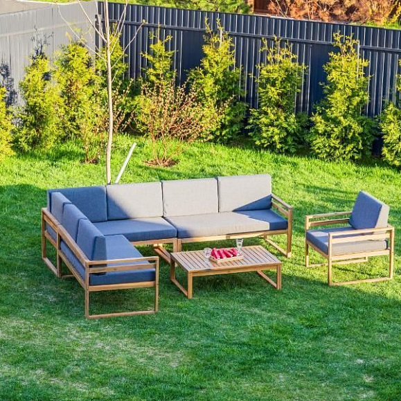 Лаунж-зона Brooklyn Royal Family из дерева с угловым диваном, цвет серый фото 14